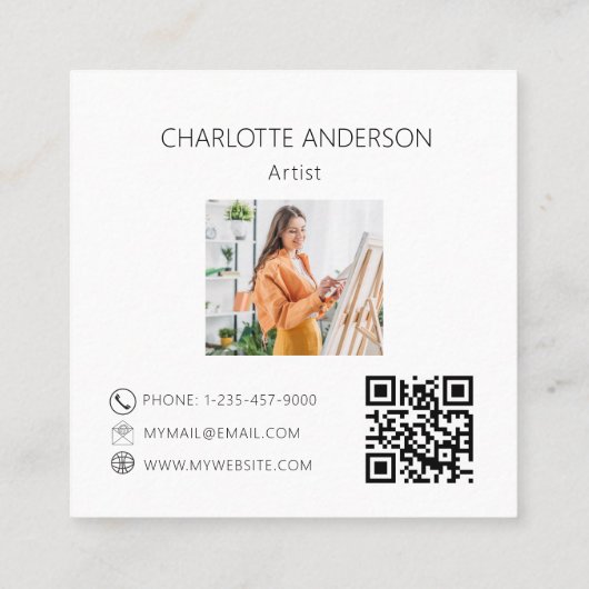 Lavendel bloemen violette foto logo QR code Vierkante Visitekaartje (Achterkant)