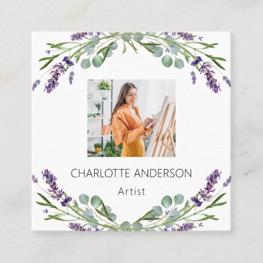 Lavendel bloemen violette foto QR code Vierkante Visitekaartje (Voorkant)