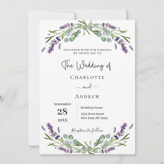 Lavendel bloemen violette groen bruiloft kaart (Voorkant)