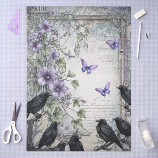 Lavendel Bloemen Vlinders & Raven Decoupage Tissuepapier (Craft)