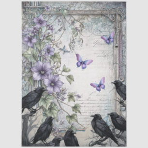 Lavendel Bloemen Vlinders & Raven Decoupage Tissuepapier