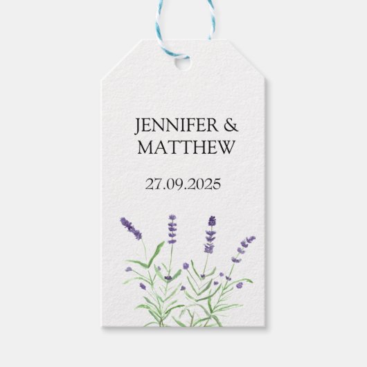 Lavendel Bloemen Waterverf Elegant Bruiloft Cadeaulabel (Voorkant)