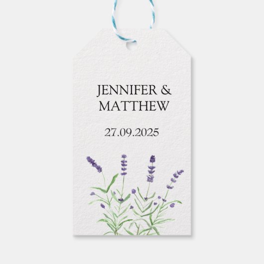 Lavendel Bloemen Waterverf Elegant Bruiloft Cadeaulabel (Achterkant)