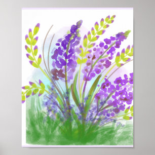 Lavendel Bloemen Waterverf Kunstprint   Botanisch  Poster