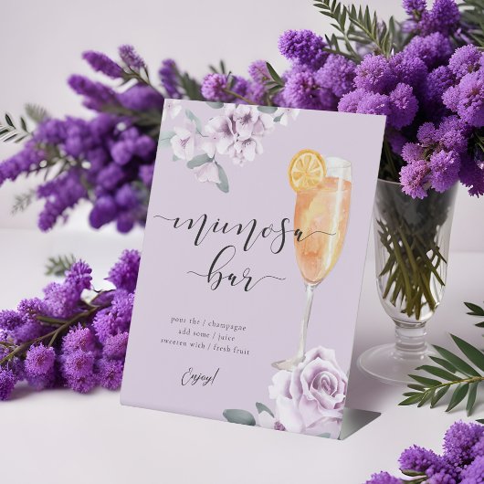 Lavendel Bloemen Waterverf Mimosa Bar Cocktail Reclamebord Met Voetstuk
