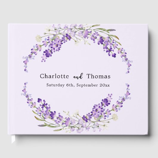 Lavendel bloemen waterverf violette bruiloft gastenboek (Voorkant)