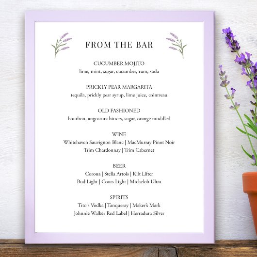 Lavendel Bloemen Wedding Bar Teken Poster