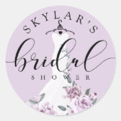 Lavendel Bloemen Witte Trouwjurk Bruidsbeurt Ronde Sticker (Voorkant)