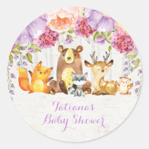 Lavendel Bloemen Woodland Baby Dieren Dank u Ronde Sticker