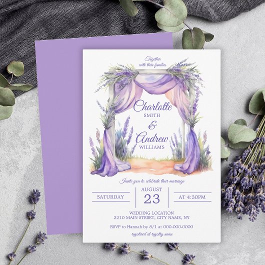 Lavendel bloemenboog bruiloft kaart