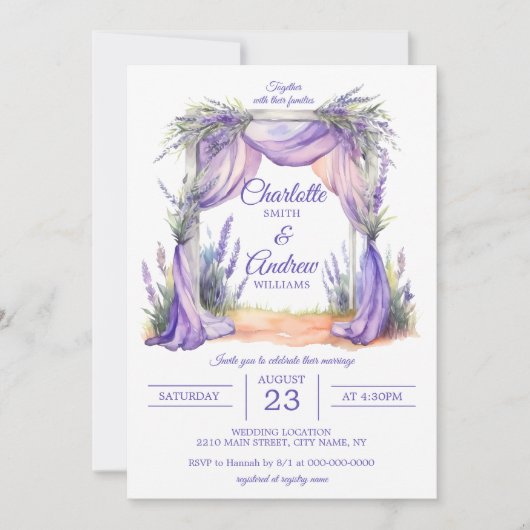 Lavendel bloemenboog bruiloft kaart (Voorkant)
