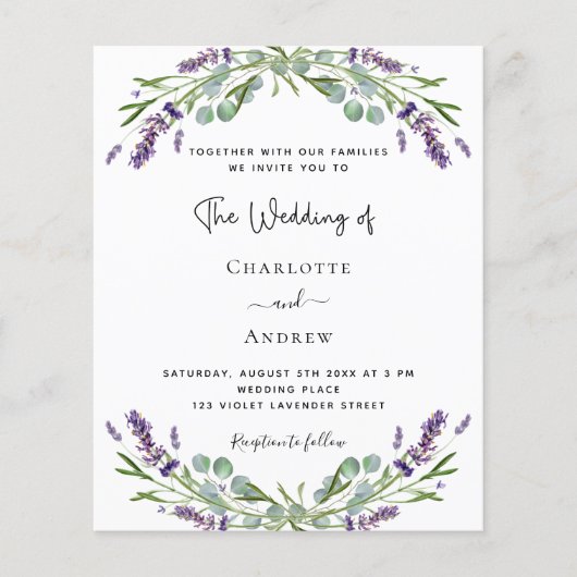 Lavendel bloemenboog foto monogram budget bruiloft (Voorkant)