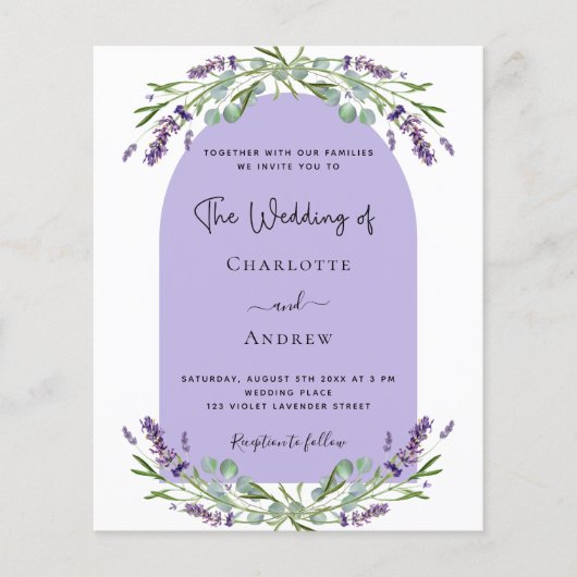 Lavendel bloemenboog foto violette budget bruiloft (Voorkant)