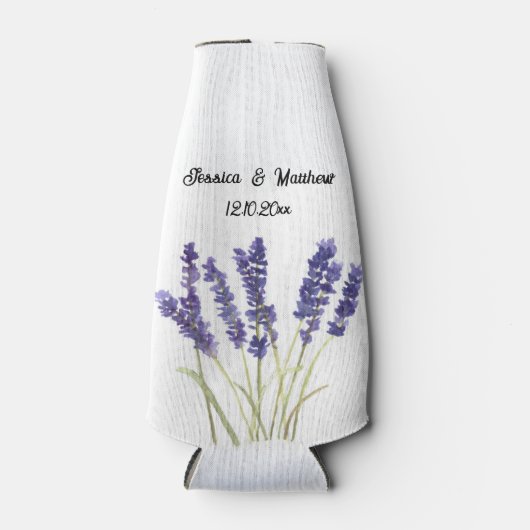 Lavendel bloemenbruiloft Natuur Unieke Waterverven Flesjeskoeler (Voorkant)