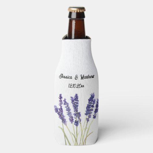 Lavendel bloemenbruiloft Natuur Unieke Waterverven Flesjeskoeler (Fles Voorkant)