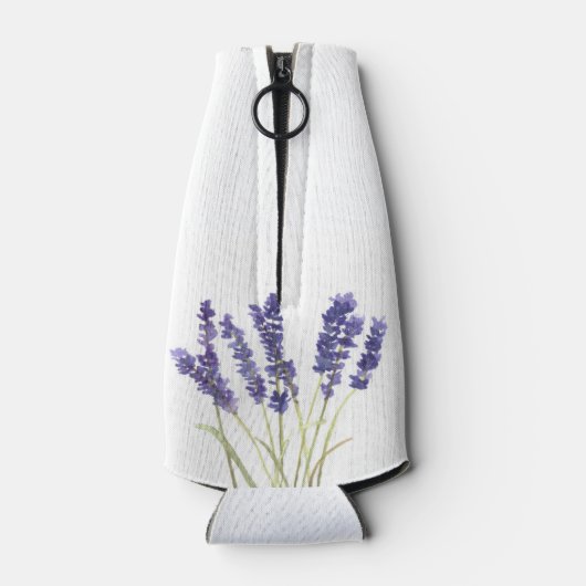 Lavendel bloemenbruiloft Natuur Unieke Waterverven Flesjeskoeler (Achterkant)