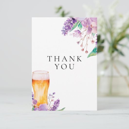 Lavendel Bloemendierbier Bruiloft Feest Bedankkaart (Staand voorkant)