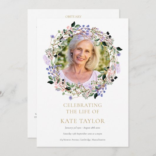 Lavendel Bloemenfoto Begrafenis Orde van Service Programmakaart (Voorkant / Achterkant)
