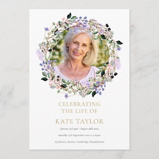 Lavendel Bloemenfoto Begrafenis Orde van Service Programmakaart (Voorkant)