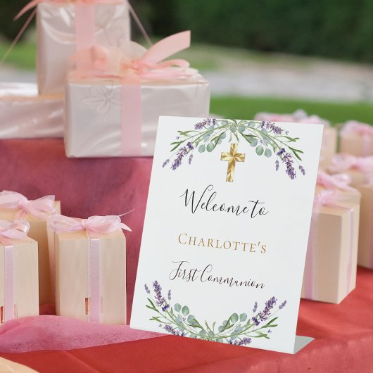 Lavendel bloemengroen Eerste communie welkom Reclamebord Met Voetstuk