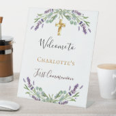 Lavendel bloemengroen Eerste communie welkom Reclamebord Met Voetstuk (Insitu)