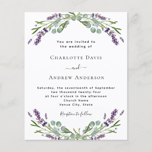 Lavendel bloemengroen formele trouwuitnodiging (Voorkant)