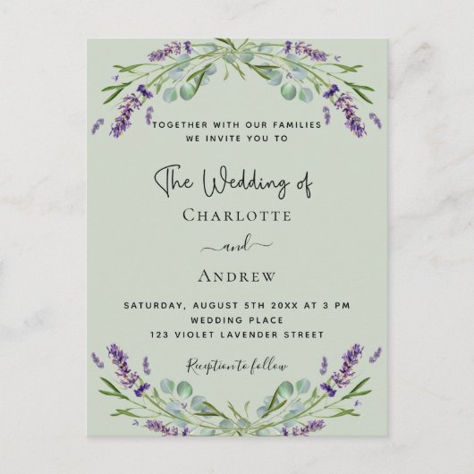 Lavendel bloemengroen salie groen QR bruiloft Uitnodiging Briefkaart (Voorkant)