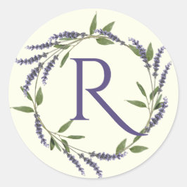 Lavendel bloemenkrans monogram ronde sticker