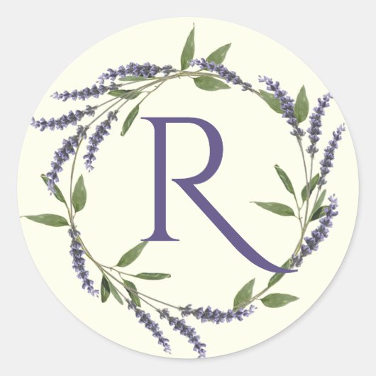 Lavendel bloemenkrans monogram ronde sticker (Voorkant)