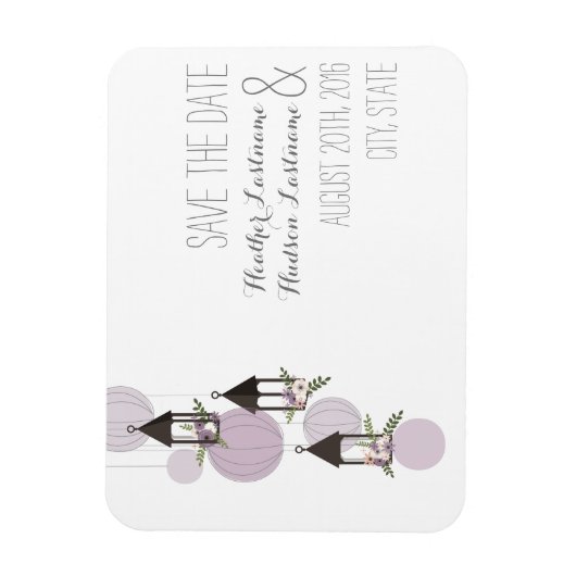 Lavendel bloemenlantaarns opslaan de datum magneet (Verticaal)