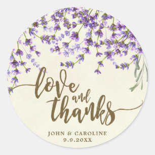 Lavendel bloemenliefde en bedankt is gunstig voor  ronde sticker