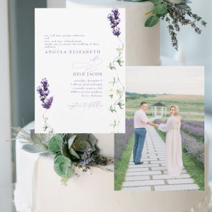 Lavendel bloemenpaar foto bruiloft kaart