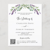 Lavendel bloemenQR RSVP budget bruiloft uitnodigin (Voorkant)