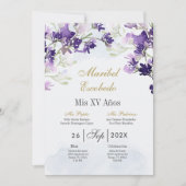Lavendel bloemenquinceanera uitnodiging (Voorkant)