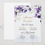 Lavendel bloemenquinceanera uitnodiging (Voorkant / Achterkant)