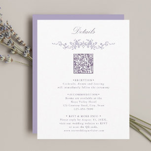 Lavendel Bloemenrand QR Code Huwelijksdetails Informatiekaartje