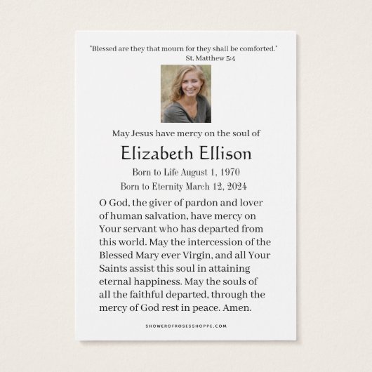 Lavendel bloemenrozenkrans begrafenis gebed visitekaartje (Achterkant)