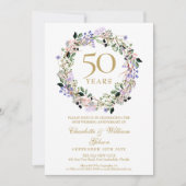 Lavendel Bloemenslingers 50ste Huwelijksverjaardag Kaart (Voorkant)