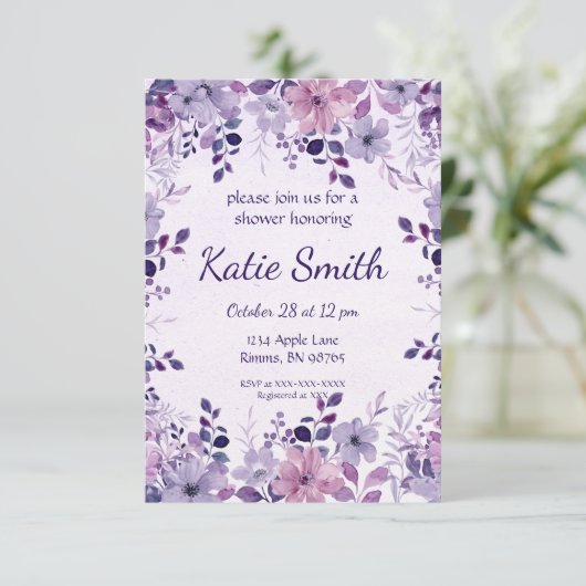 Lavendel Bloementuin Douche Uitnodiging (Staand voorkant)