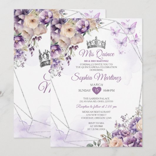 Lavendel Bloemenvlinder Paarse Mis Quince Kaart (Voorkant / Achterkant)