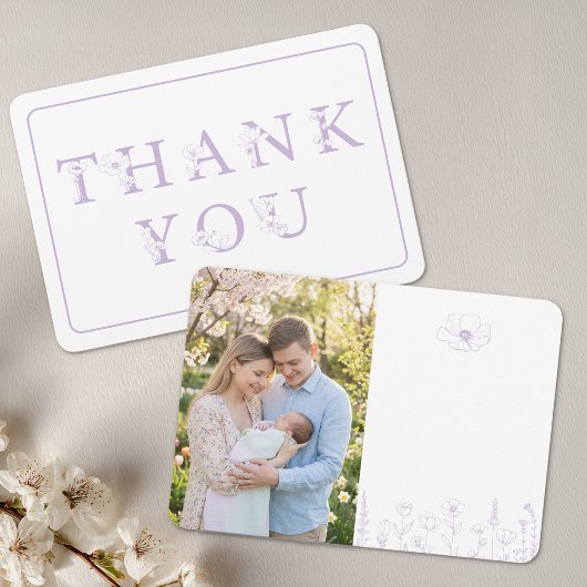 Lavendel Bloemetjes Baby Shower Foto Bedankkaart