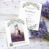 Lavendel bloemetjes boogfoto QR RSVP budget bruilo