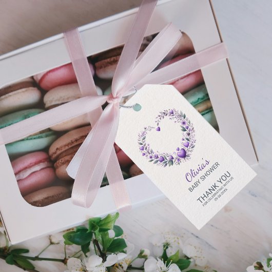 Lavendel Bloemhart Bedankt Baby Shower Cadeaulabel