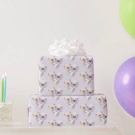 Lavendel Bloemhart Roze Vlinders Verjaardag Cadeaupapier