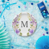 Lavendel Bloemig Monogram Bruiloft Aquarel Papiere Papieren Bordje (Feest)