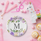 Lavendel Bloemig Monogram Bruiloft Bruidsshower Pa Papieren Bordje (Feest)