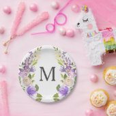 Lavendel Bloemig Monogram Bruiloft Diner Papieren Bordje (Feest)