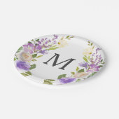 Lavendel Bloemig Monogram Bruiloft Diner Papieren Bordje (Gekanteld)