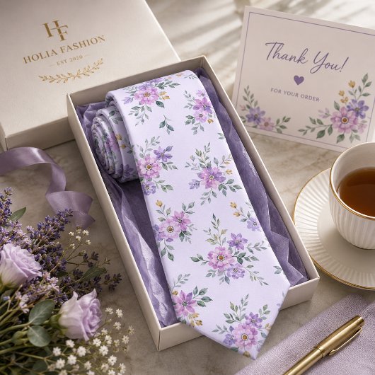 Lavendel Bloemig Stropdas