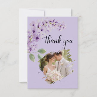 Lavendel Bloemige Aquarel Foto Bruiloft Bedanktkaa Bedankkaart